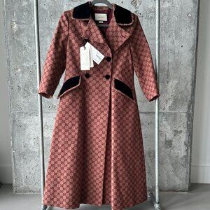 Gucci Burgundy GG Canvas Double Breasted Coat - NWT Size 40